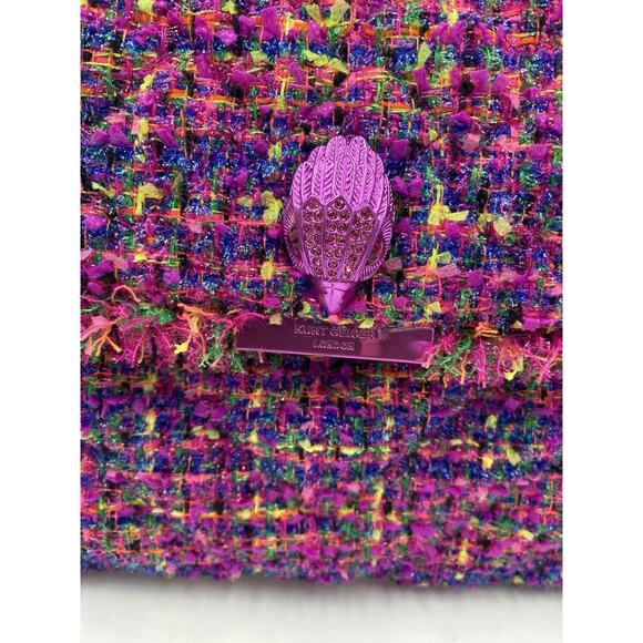 NWT Kurt Geiger Kensington Large Pink Tweed Flap Chain Bag Metallic Crossbody - Picture 5 of 12